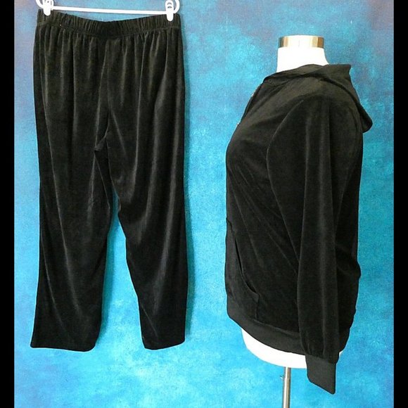 Woman Within Black Velour Jogging Suit 18/20 Large - Picture 3 of 7